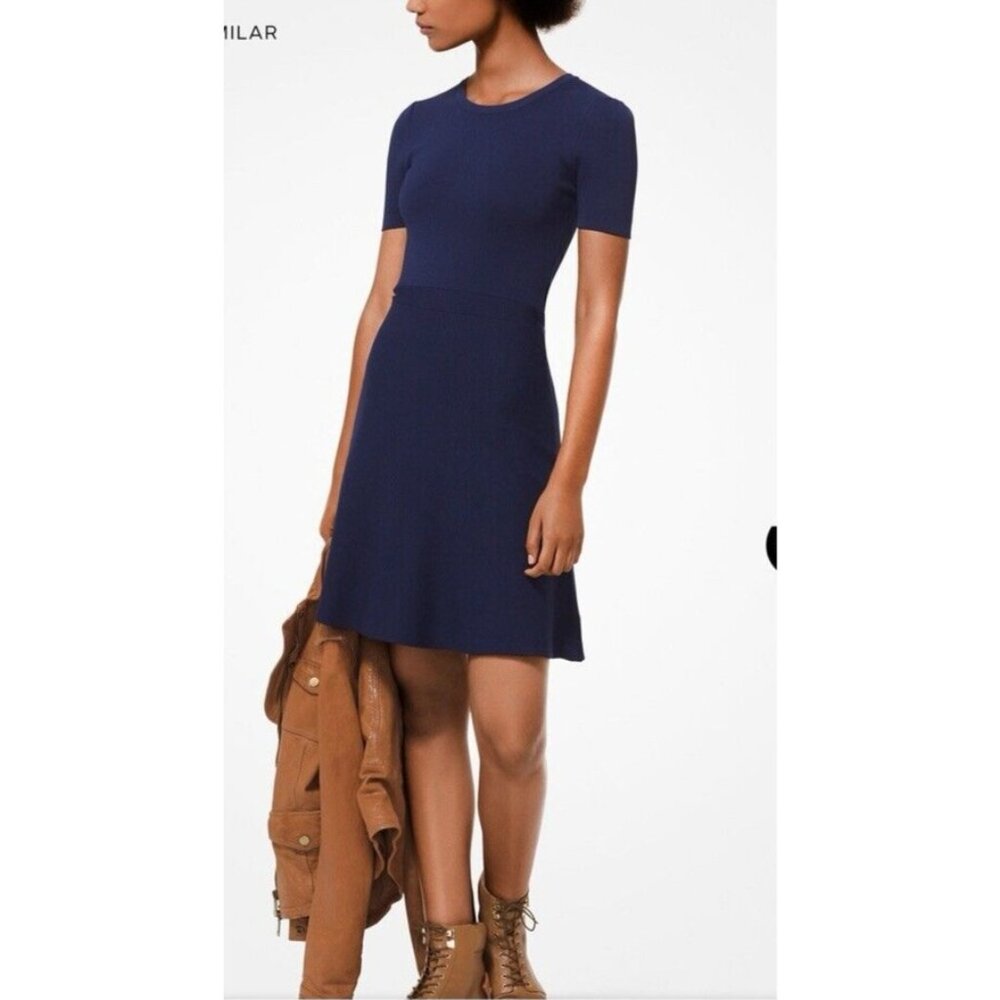 Michael Kors Dress M Medium Blue Jersey Short Sleeve Stretch Career Church NEW